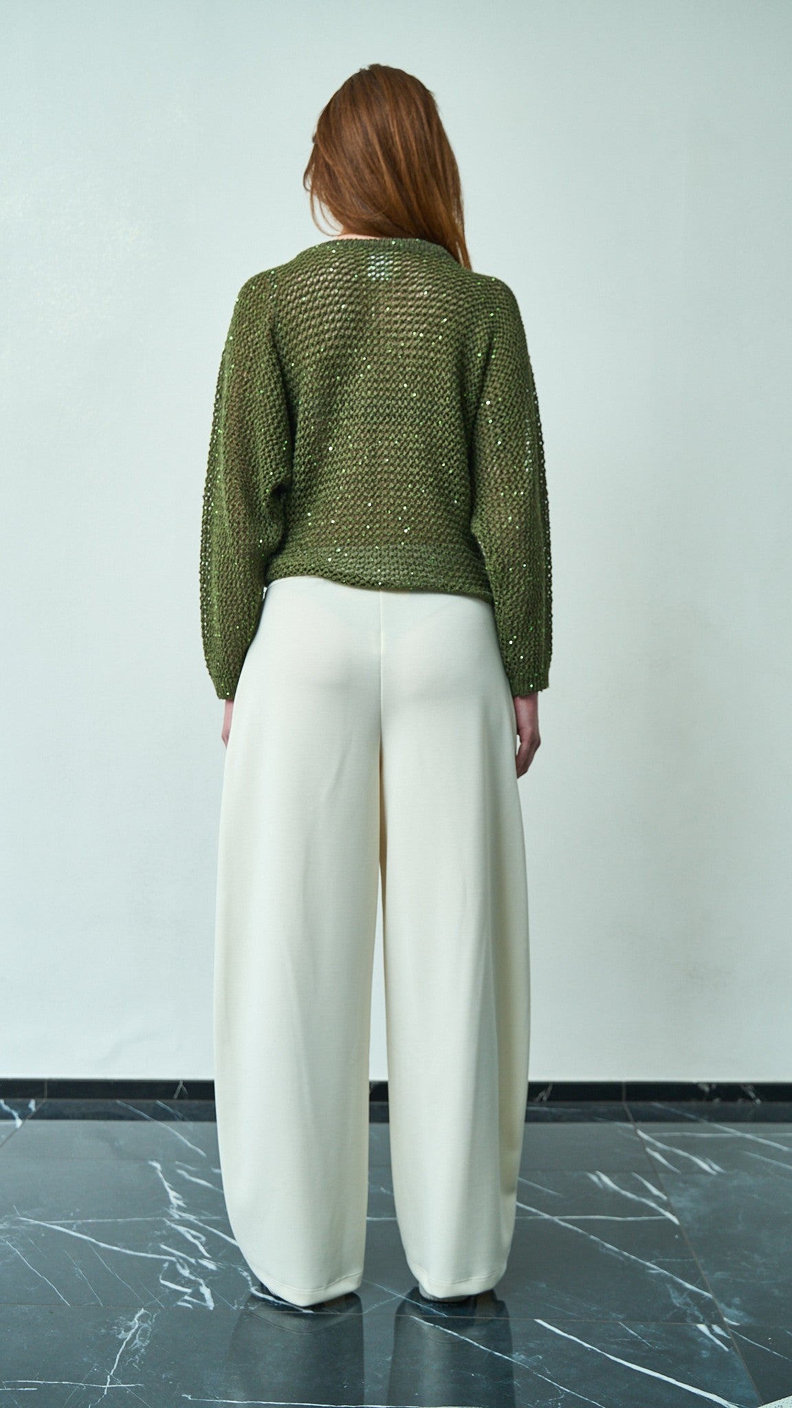 King Kong - Maglia traforata con micro paillettes e maniche pipistrello - ART.SP8PA15 Verde militare