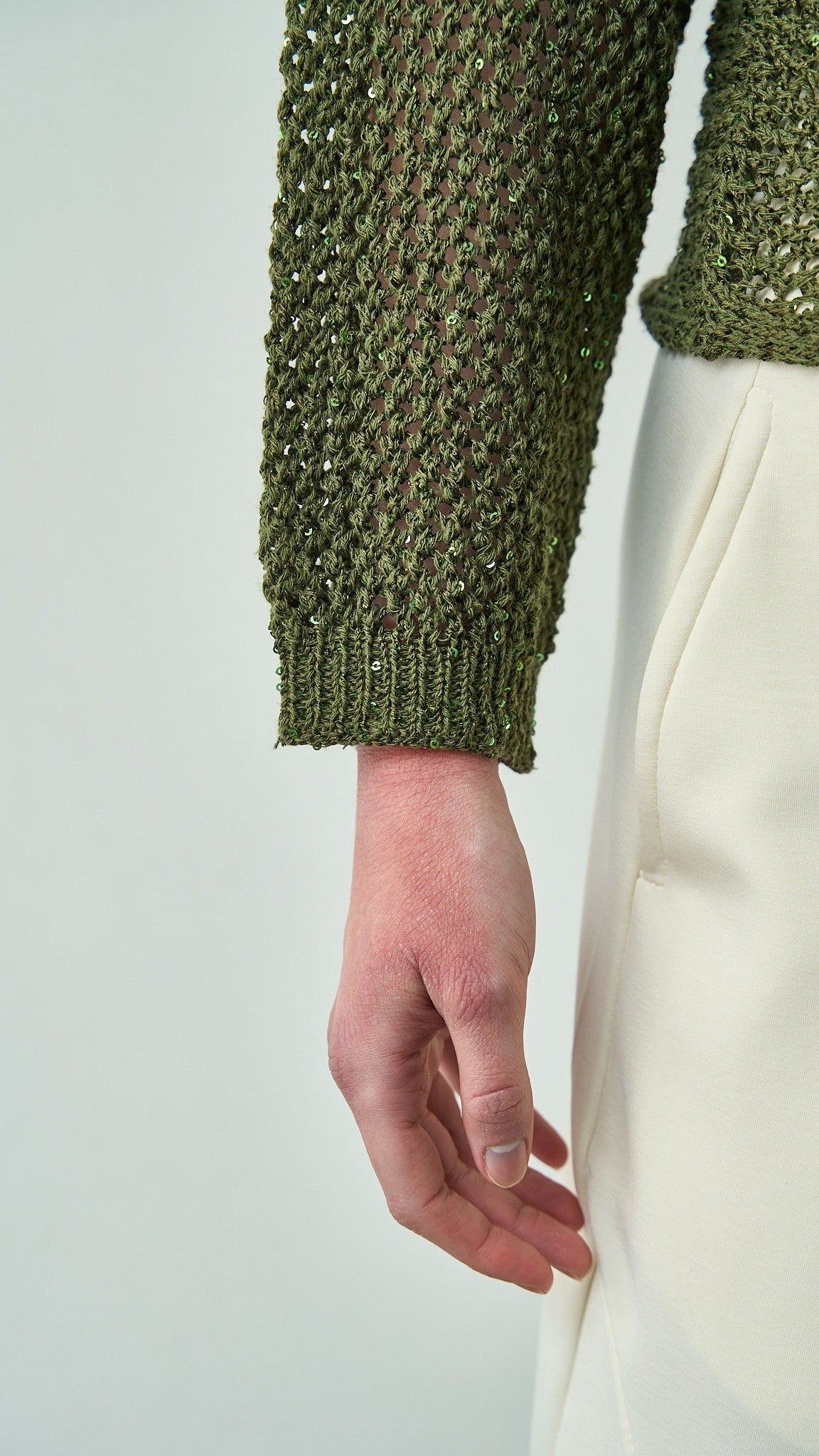King Kong - Maglia traforata con micro paillettes e maniche pipistrello - ART.SP8PA15 Verde militare