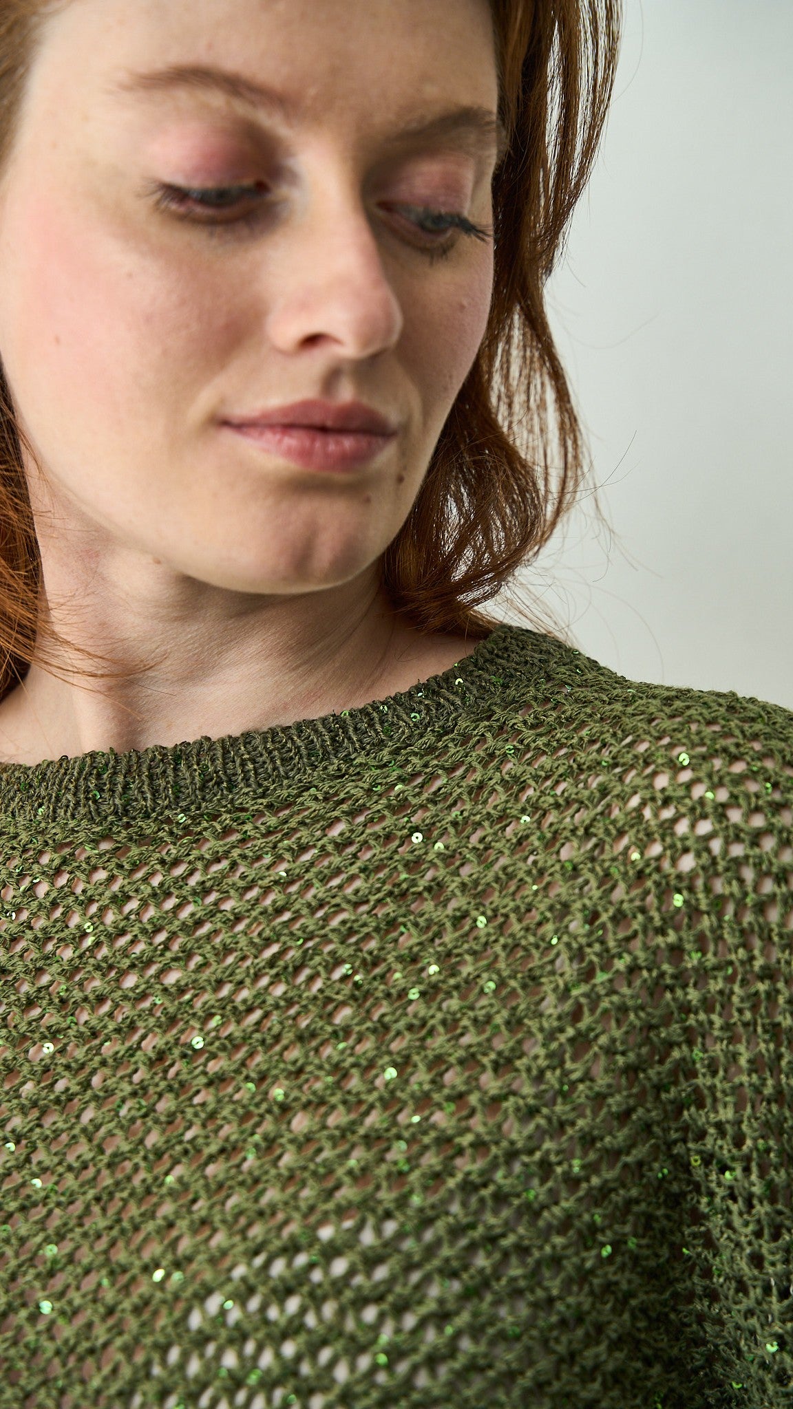 King Kong - Maglia traforata con micro paillettes e maniche pipistrello - ART.SP8PA15 Verde militare