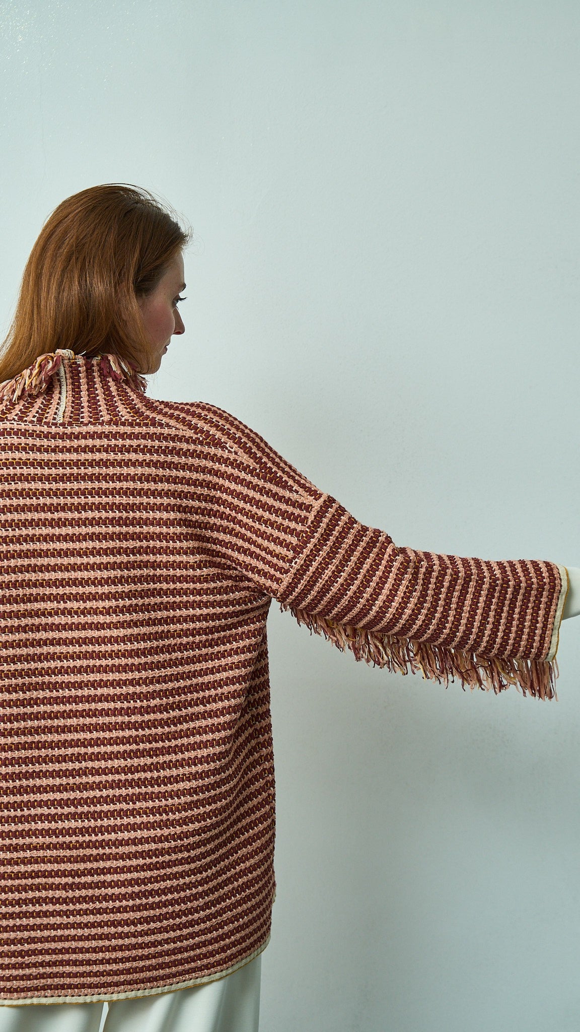 Kontatto - Cardigan tramato con frange - ART.3M1581C Senape - Ecru - Terra - Nude