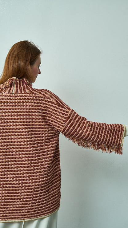 Kontatto - Cardigan tramato con frange - ART.3M1581C Senape - Ecru - Terra - Nude