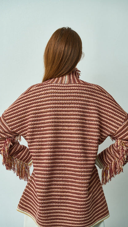 Kontatto - Cardigan tramato con frange - ART.3M1581C Senape - Ecru - Terra - Nude