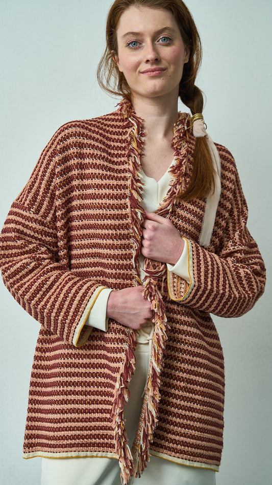 Kontatto - Cardigan tramato con frange - ART.3M1581C Senape - Ecru - Terra - Nude