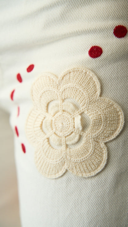 Kontatto - Pantalone palazzo ricamato - ART.ASTER Bianco - Multicolore