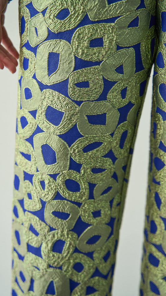 Via Roma - Pantalone in seta, sartoriale e pezzo unico Blu - Verde
