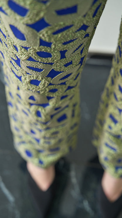 Via Roma - Pantalone in seta, sartoriale e pezzo unico Blu - Verde