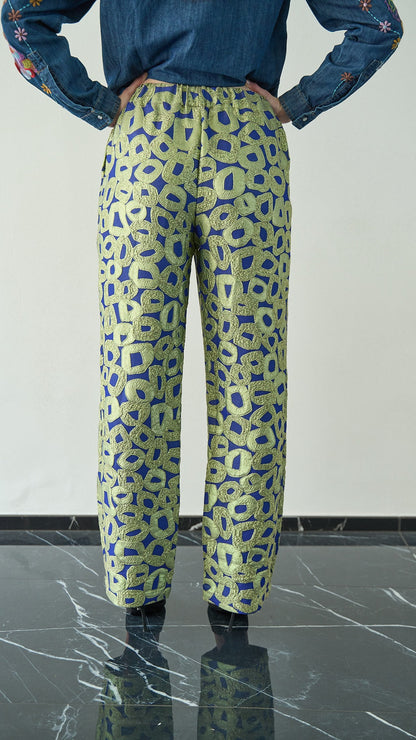 Via Roma - Pantalone in seta, sartoriale e pezzo unico Blu - Verde