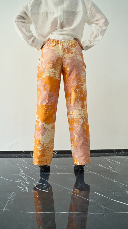 Via Roma - Pantalone in seta, sartoriale e pezzo unico Avorio - Arancio - Rosa
