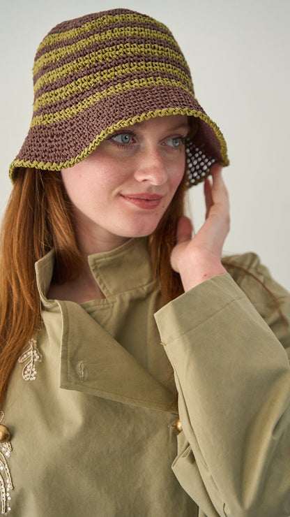 Via Roma - Cappello ad uncinetto in rafia di viscosa Verde - Moro