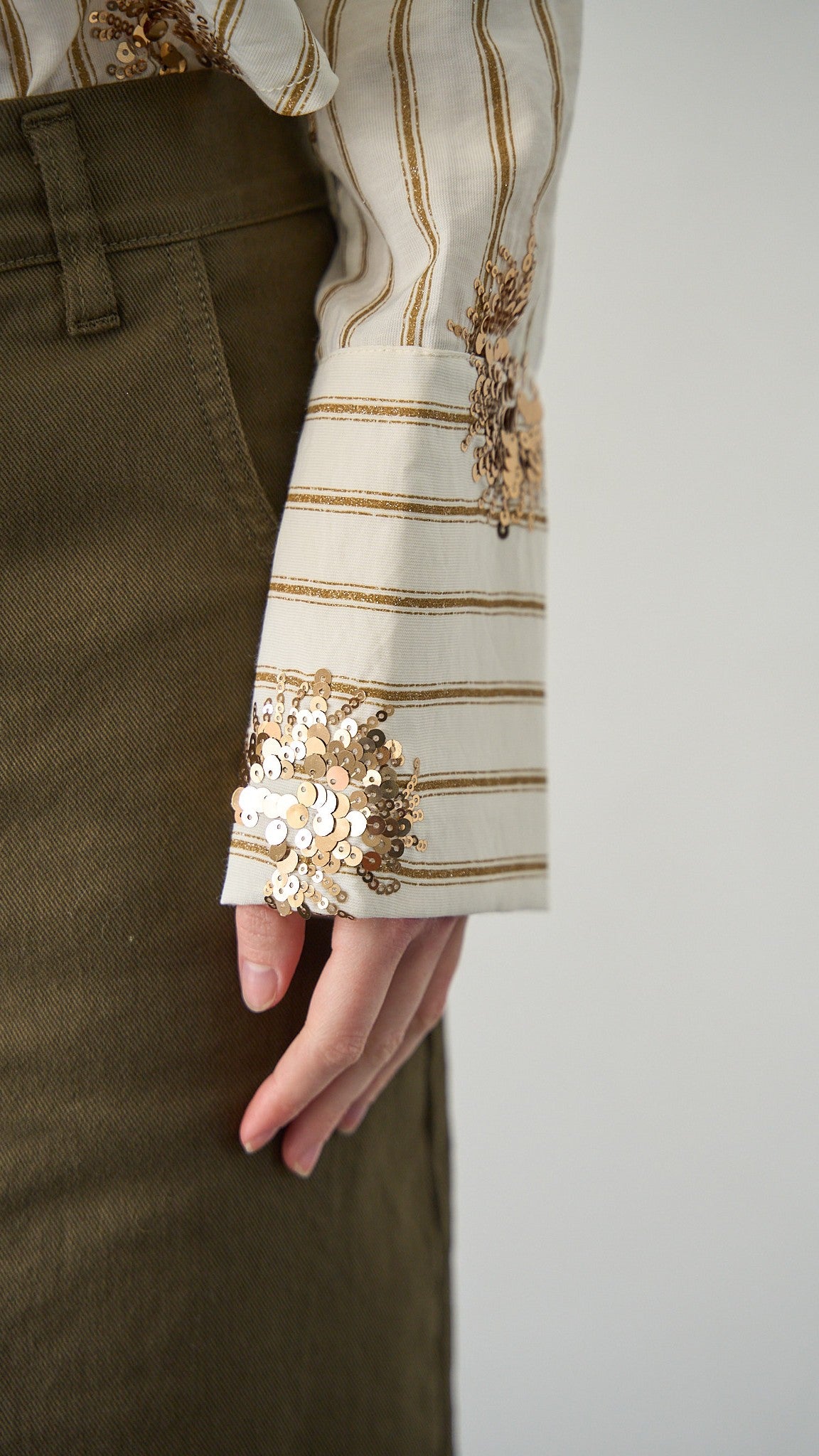 Tensione in - Camicia gessata con paillettes - ART.S26C111CAMP Burro - Oro