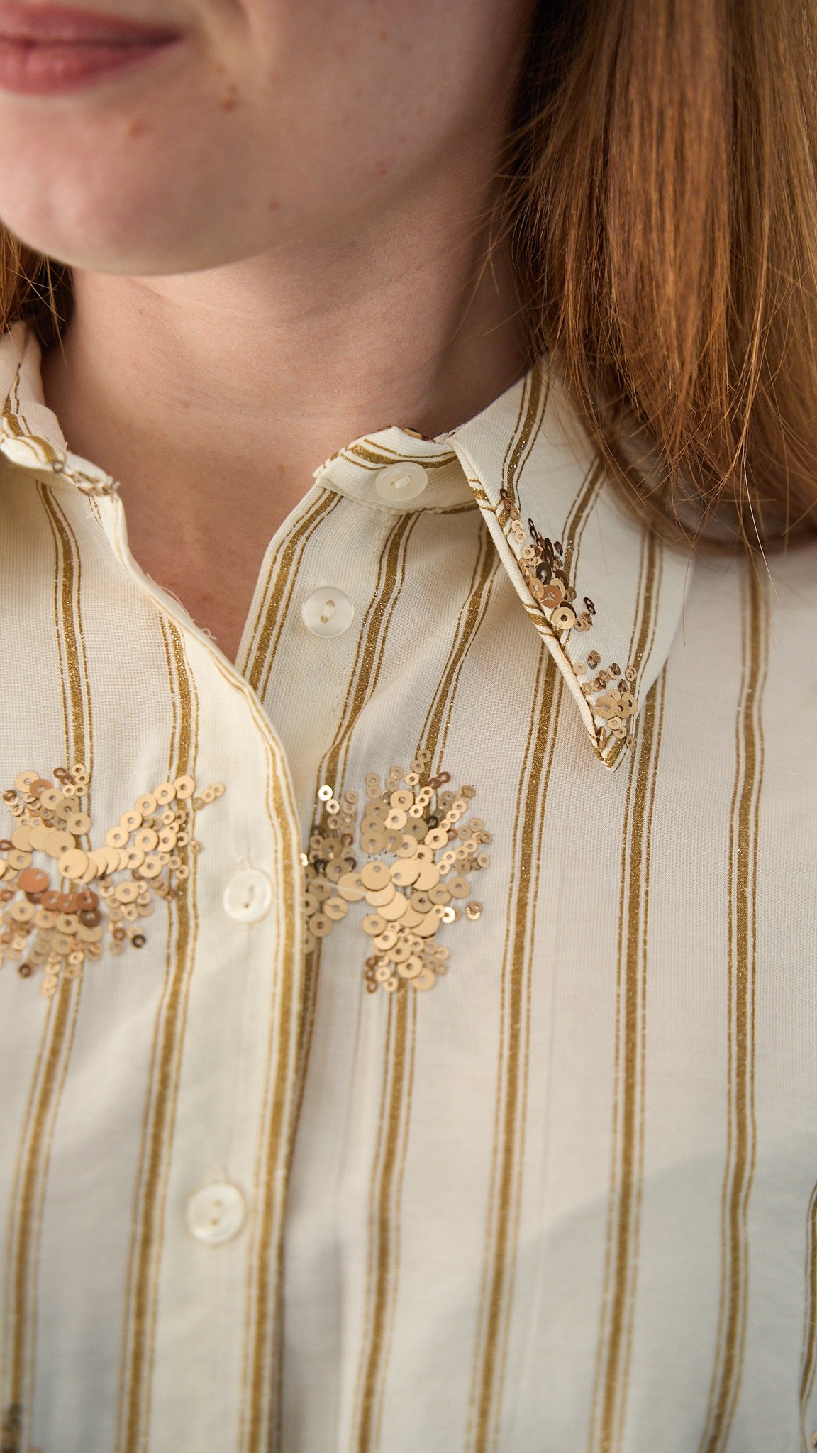 Tensione in - Camicia gessata con paillettes - ART.S26C111CAMP Burro - Oro