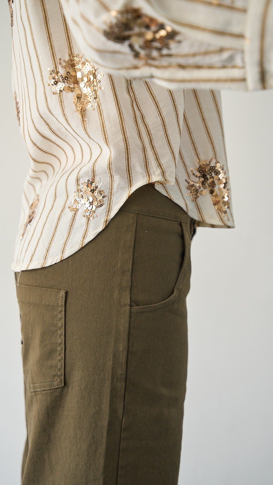 Tensione in - Camicia gessata con paillettes - ART.S26C111CAMP Burro - Oro