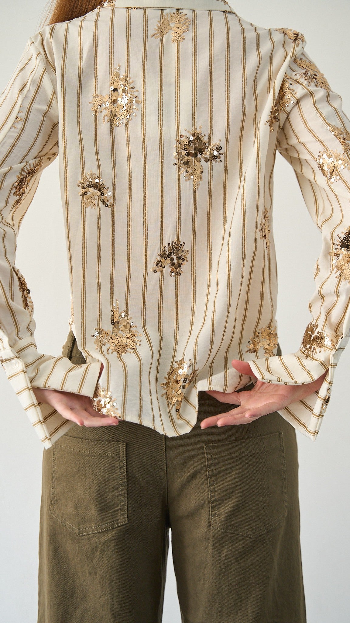 Tensione in - Camicia gessata con paillettes - ART.S26C111CAMP Burro - Oro