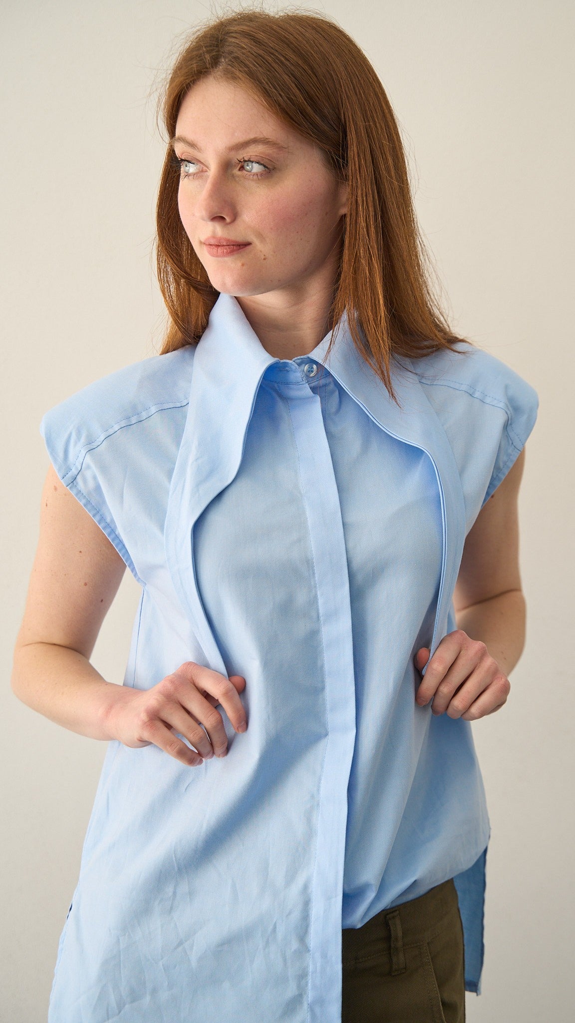 Kontatto - Camicia oxford smanicata collo nodo - ART.NH408C Azzurro