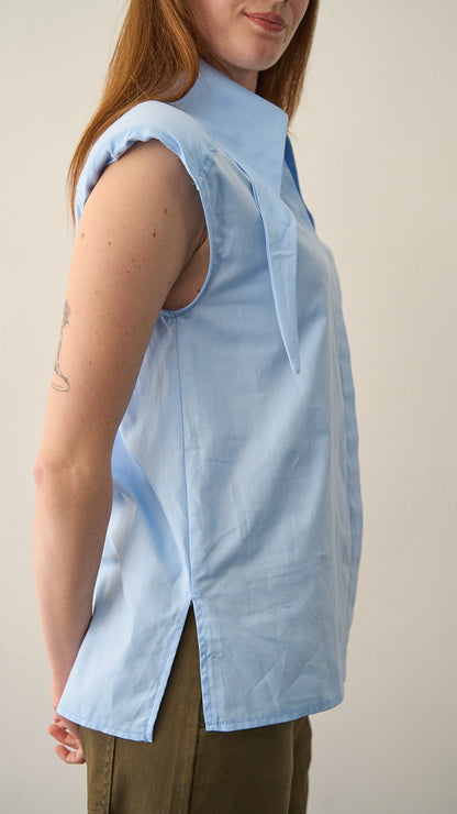 Kontatto - Camicia oxford smanicata collo nodo - ART.NH408C Azzurro