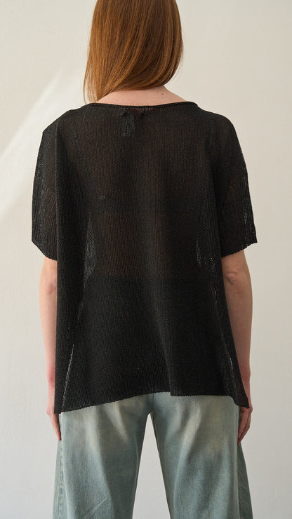 Kontatto - Blusa a barca punto riso - ART.3M1557C Nero lurex