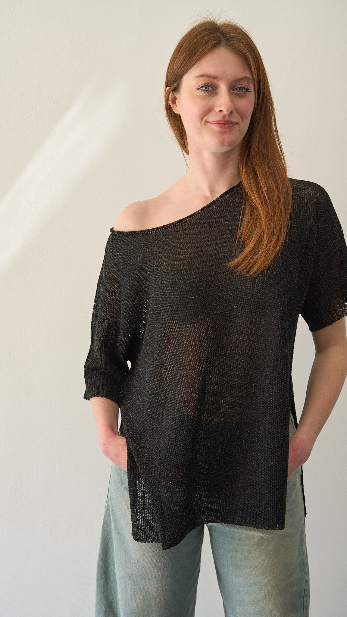 Kontatto - Blusa a barca punto riso - ART.3M1557C Nero lurex