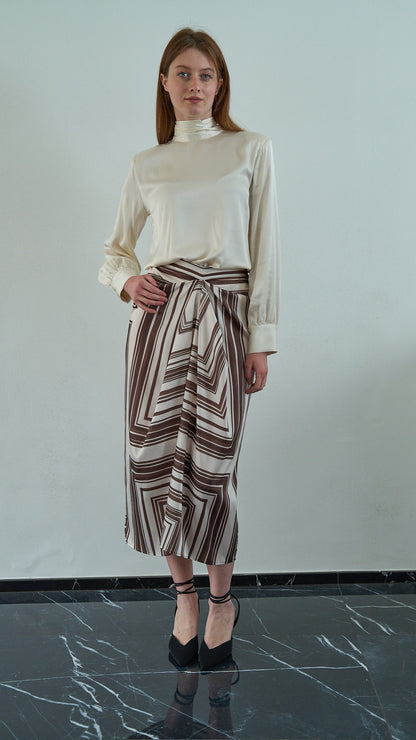 Tensione in - Camicia collo alto in viscosa con foulard - ART.C30087ATAI25 Panna