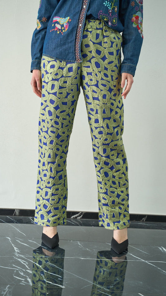 Via Roma - Pantalone in seta, sartoriale e pezzo unico Blu - Verde