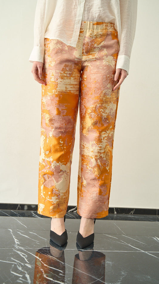 Via Roma - Pantalone in seta, sartoriale e pezzo unico Avorio - Arancio - Rosa