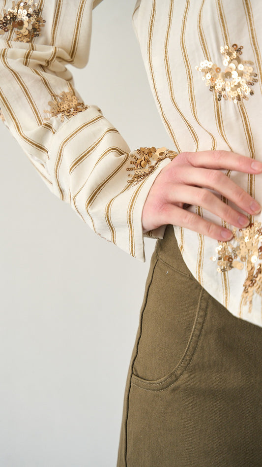 Tensione in - Camicia gessata con paillettes - ART.S26C111CAMP Burro - Oro