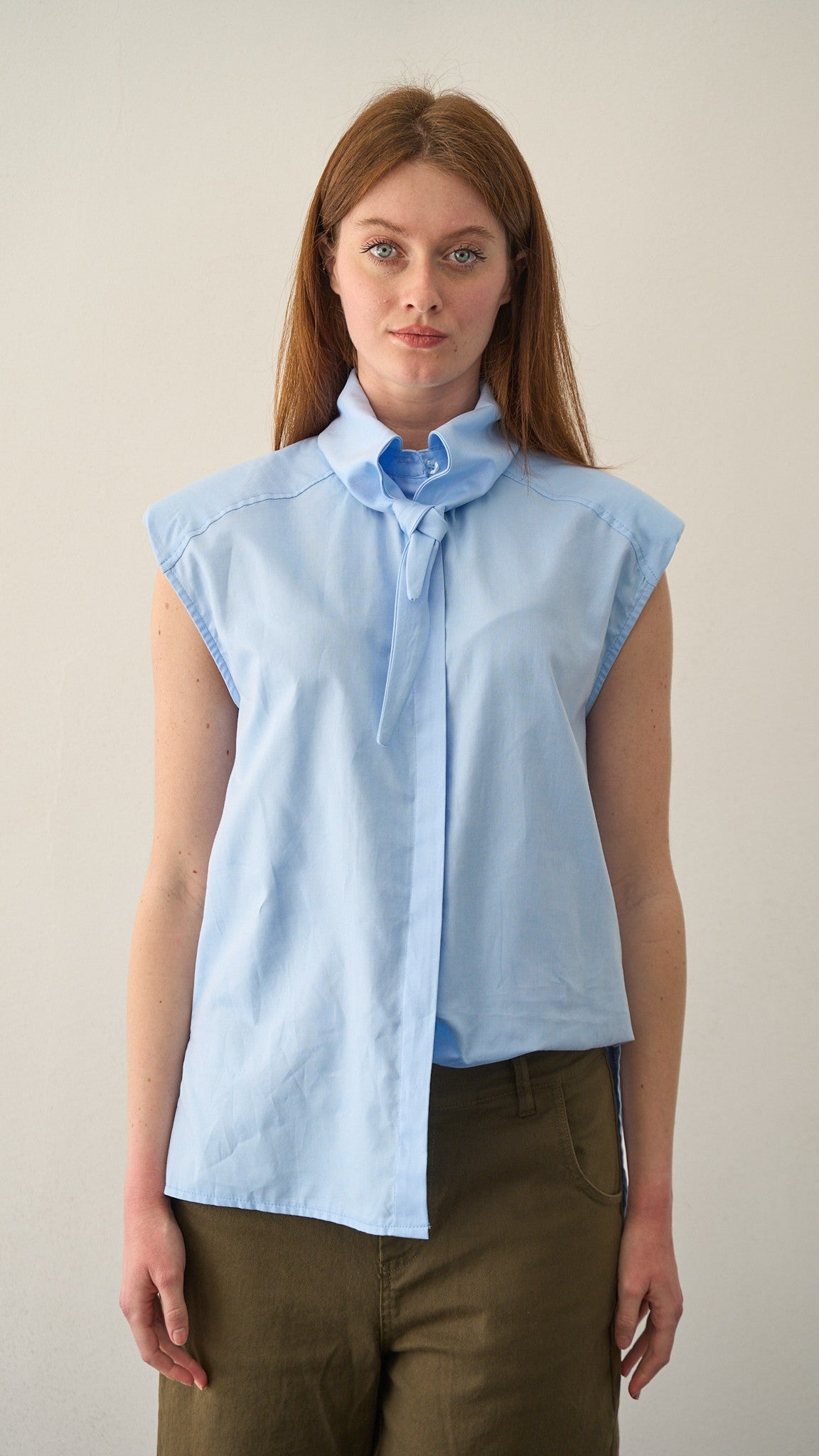 Kontatto - Camicia oxford smanicata collo nodo - ART.NH408C Azzurro