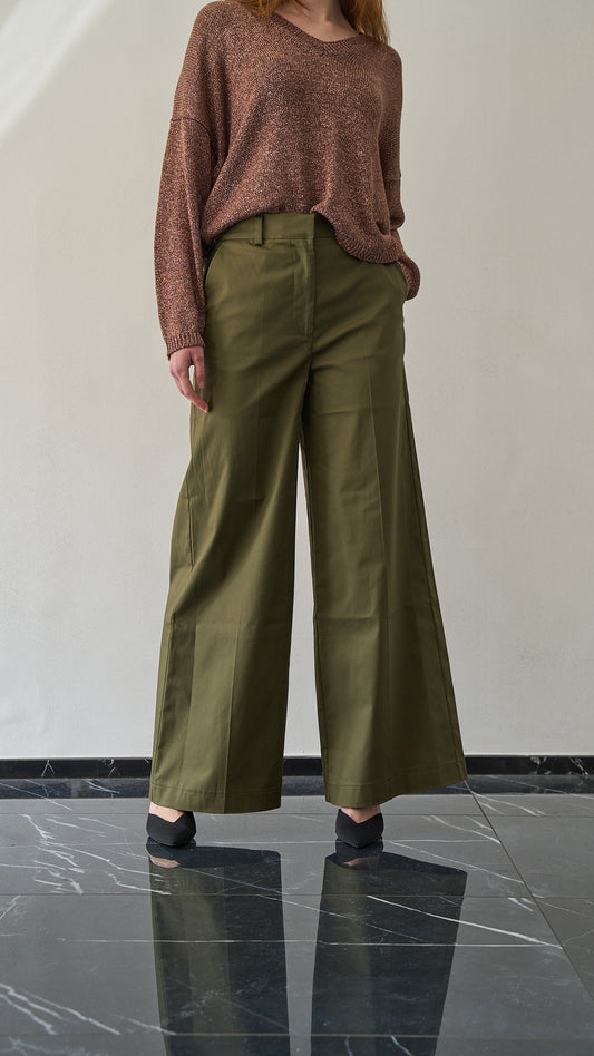 King Kong - Pantalone palazzo in cotone - ART.SP8EG17 Verde militare "Amry"