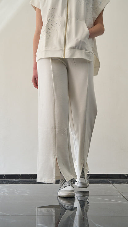 Olivia Rei - Pantalone con elastico in vita e spacchi frontali sul fondo - ART.SS2610 Bianco