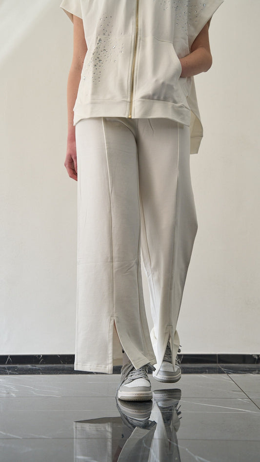 Olivia Rei - Pantalone con elastico in vita e spacchi frontali sul fondo - ART.SS2610 Bianco