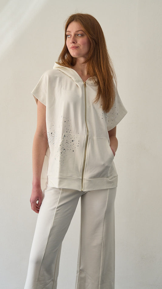 Olivia Rei - Gilet smanicato con zip e cappuccio - ART.SS2609 Bianco