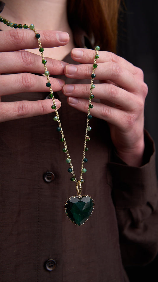 Via Roma - Collana "Cuore Cristallo" Verde - Oro