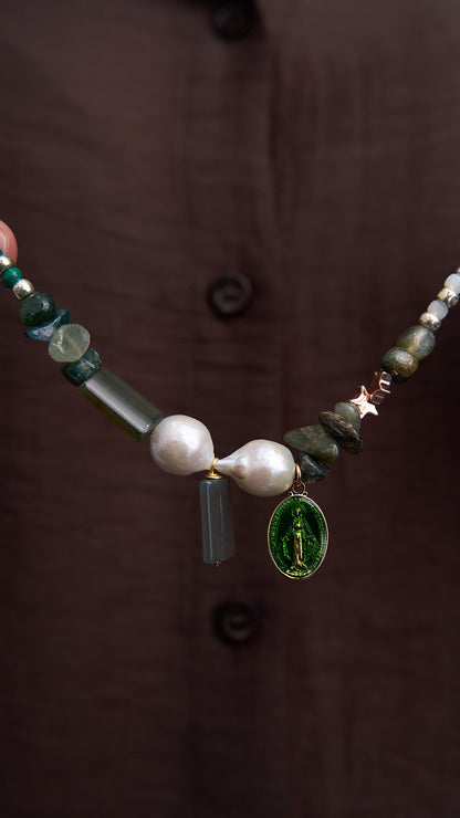 Via Roma - Collana "All" pezzo unico Verde - Bianco - Argento - Oro