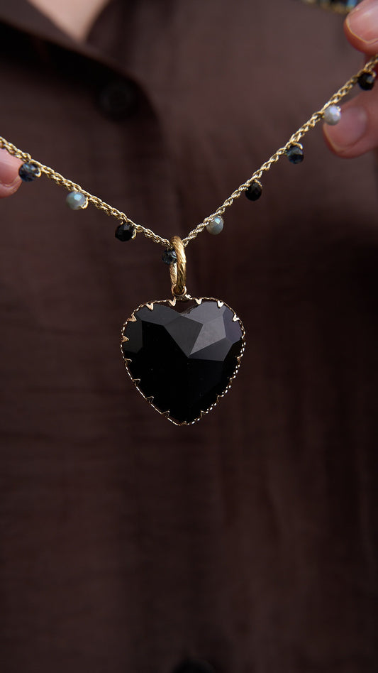 Via Roma - Collana "Cuore Cristallo" Nero - Grigio - Oro