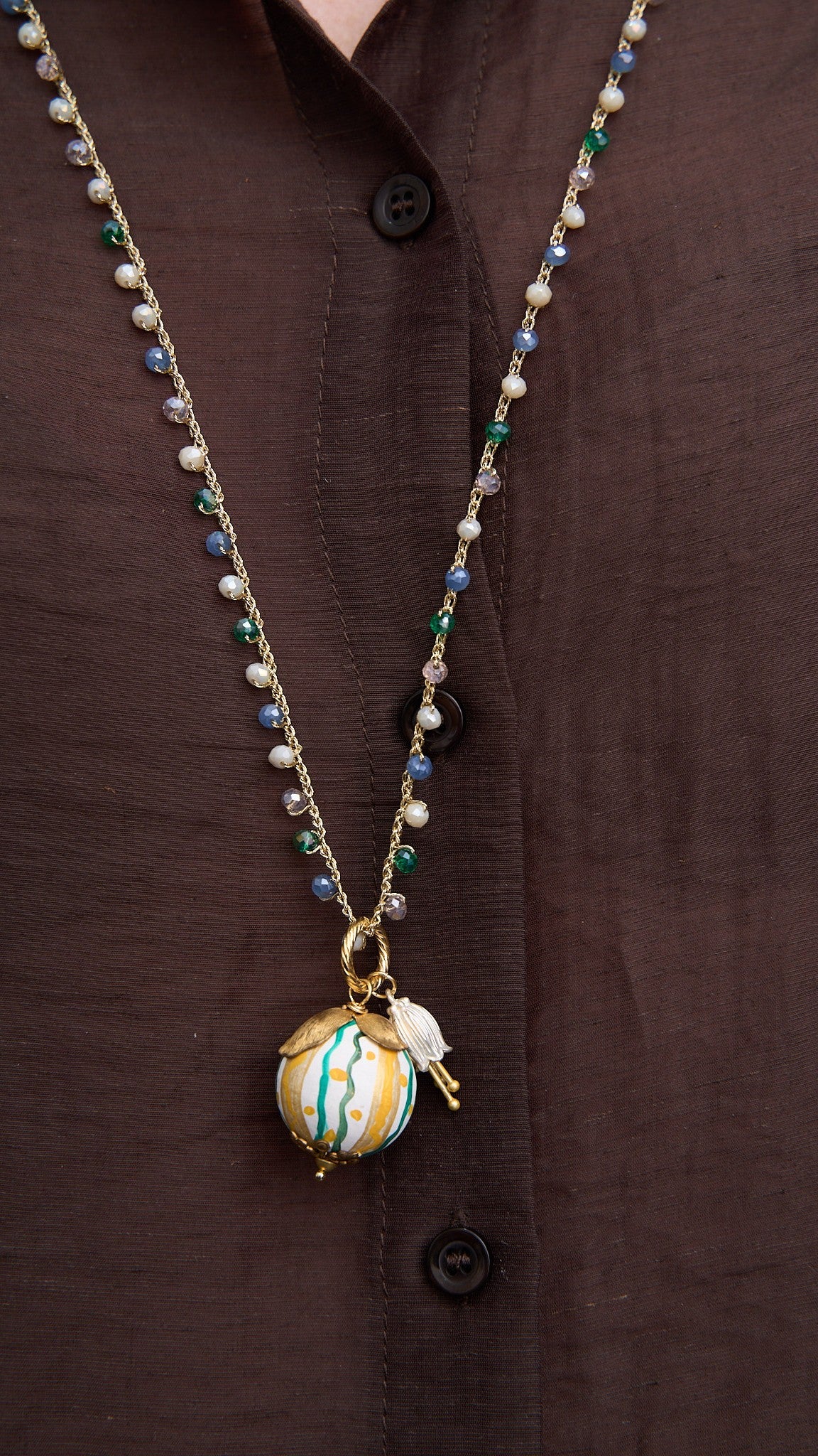 Via Roma - Collana "Giotto" Celeste Polvere - Trasparente - Burro - Verde - Oro - Multicolore