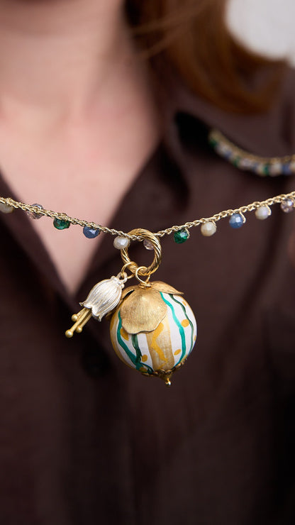 Via Roma - Collana "Giotto" Celeste Polvere - Trasparente - Burro - Verde - Oro - Multicolore
