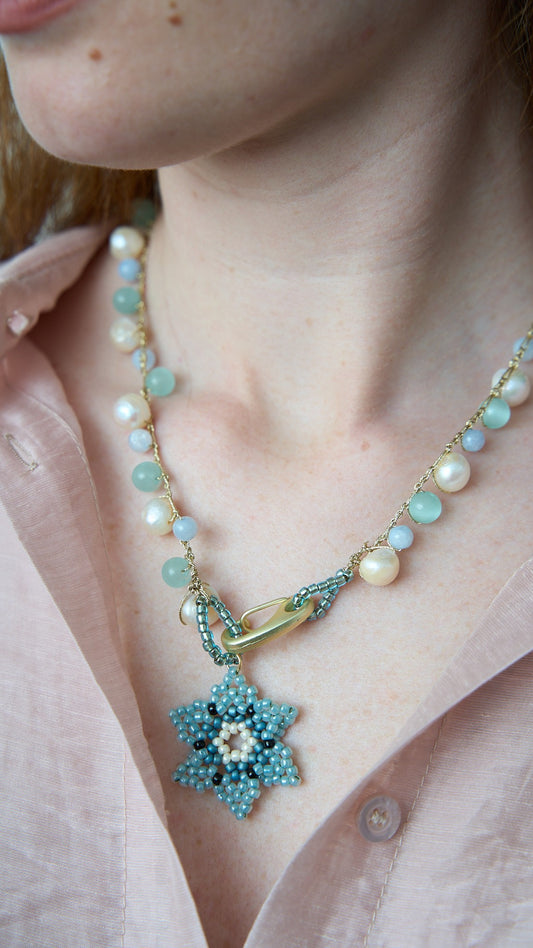 Via Roma - Girogola "Fiocco" Celeste - Dorato - Avorio