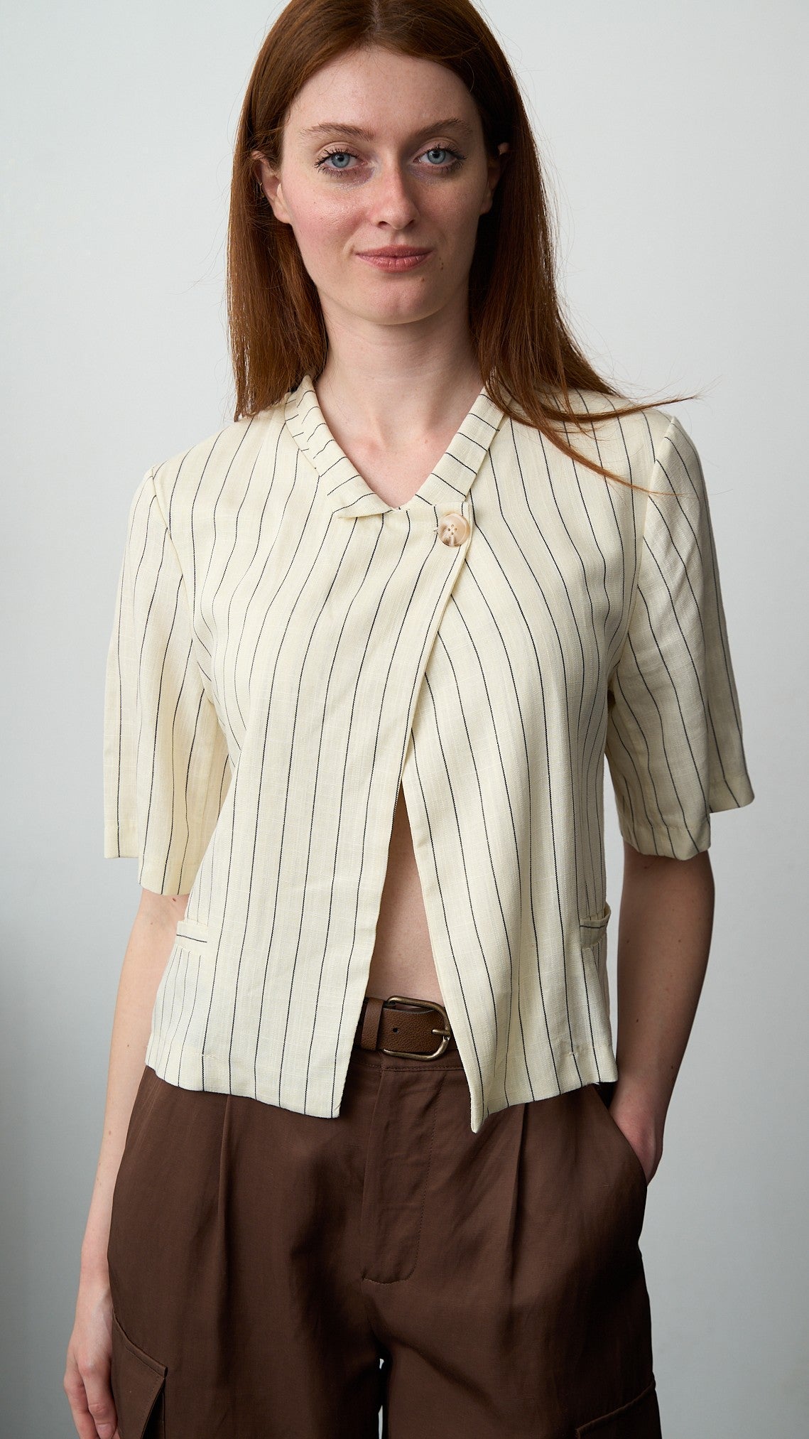Via Roma - Camicia con righe Burro - Blu