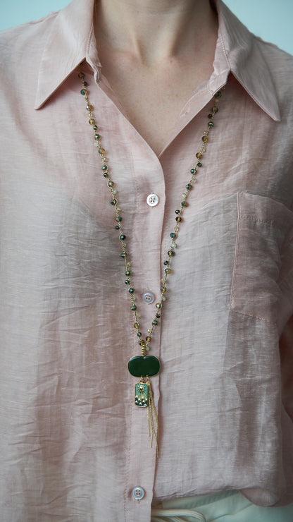 Via Roma - Collana "Demetra" - Capsule "Olimpo" Verde - Dorato - Citrine - Bianco oro