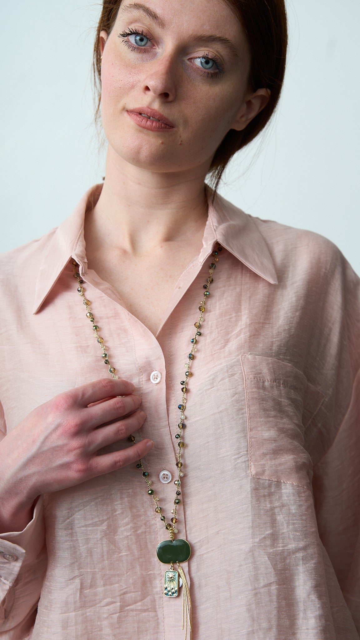 Via Roma - Collana "Demetra" - Capsule "Olimpo" Verde - Dorato - Citrine - Bianco oro