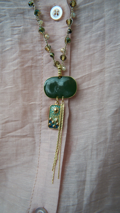 Via Roma - Collana "Demetra" - Capsule "Olimpo" Verde - Dorato - Citrine - Bianco oro