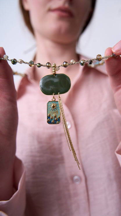 Via Roma - Collana "Demetra" - Capsule "Olimpo" Verde - Dorato - Citrine - Bianco oro