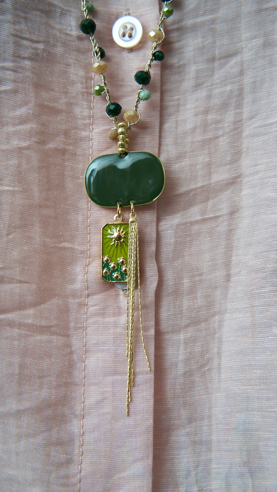 Via Roma - Collana "Demetra" - Capsule "Olimpo" Verde - Burro - Dorato