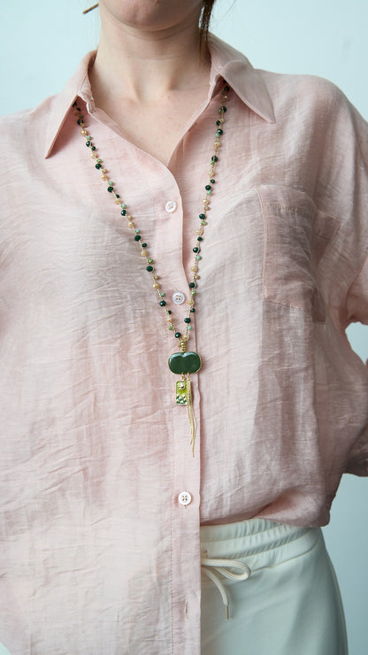 Via Roma - Collana "Demetra" - Capsule "Olimpo" Verde - Burro - Dorato