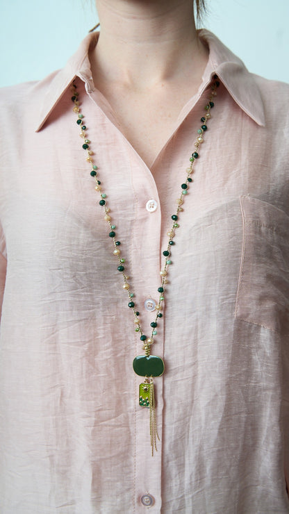 Via Roma - Collana "Demetra" - Capsule "Olimpo" Verde - Burro - Dorato