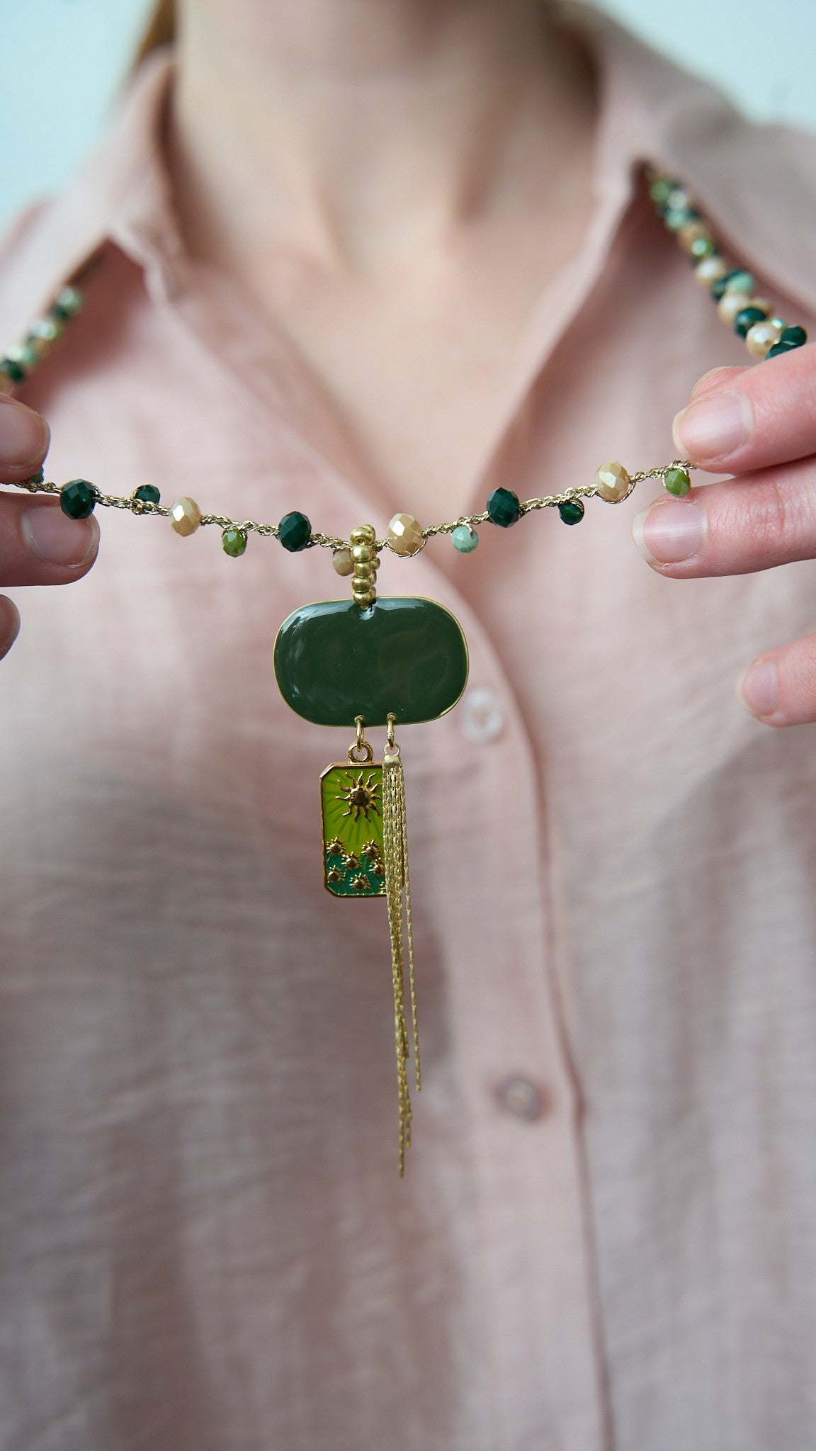 Via Roma - Collana "Demetra" - Capsule "Olimpo" Verde - Burro - Dorato
