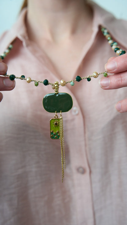 Via Roma - Collana "Demetra" - Capsule "Olimpo" Verde - Burro - Dorato