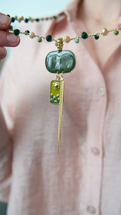 Via Roma - Collana "Demetra" - Capsule "Olimpo" Verde - Burro - Dorato