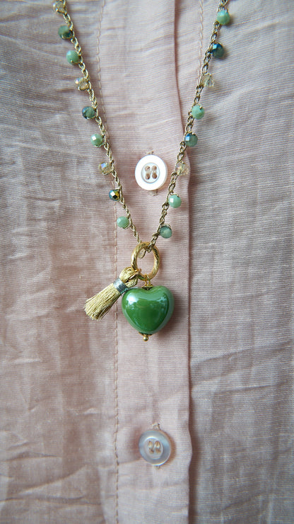 Via Roma - Collana "Cuore Ceramica" Verde - Dorato - Citrino