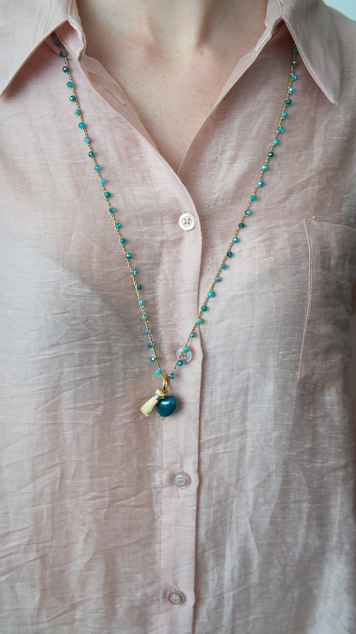 Via Roma - Collana "Cuore Ceramica" Celeste - Verde Tiffany - Dorato