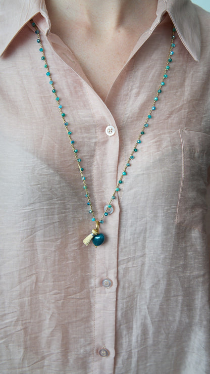 Via Roma - Collana "Cuore Ceramica" Celeste - Verde Tiffany - Dorato